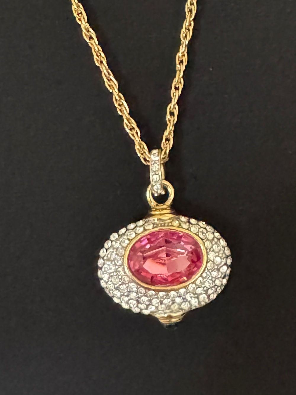 Nolan Miller Goddess Reversible Gold Tone Pendant Pink Chrystal Rhinestone